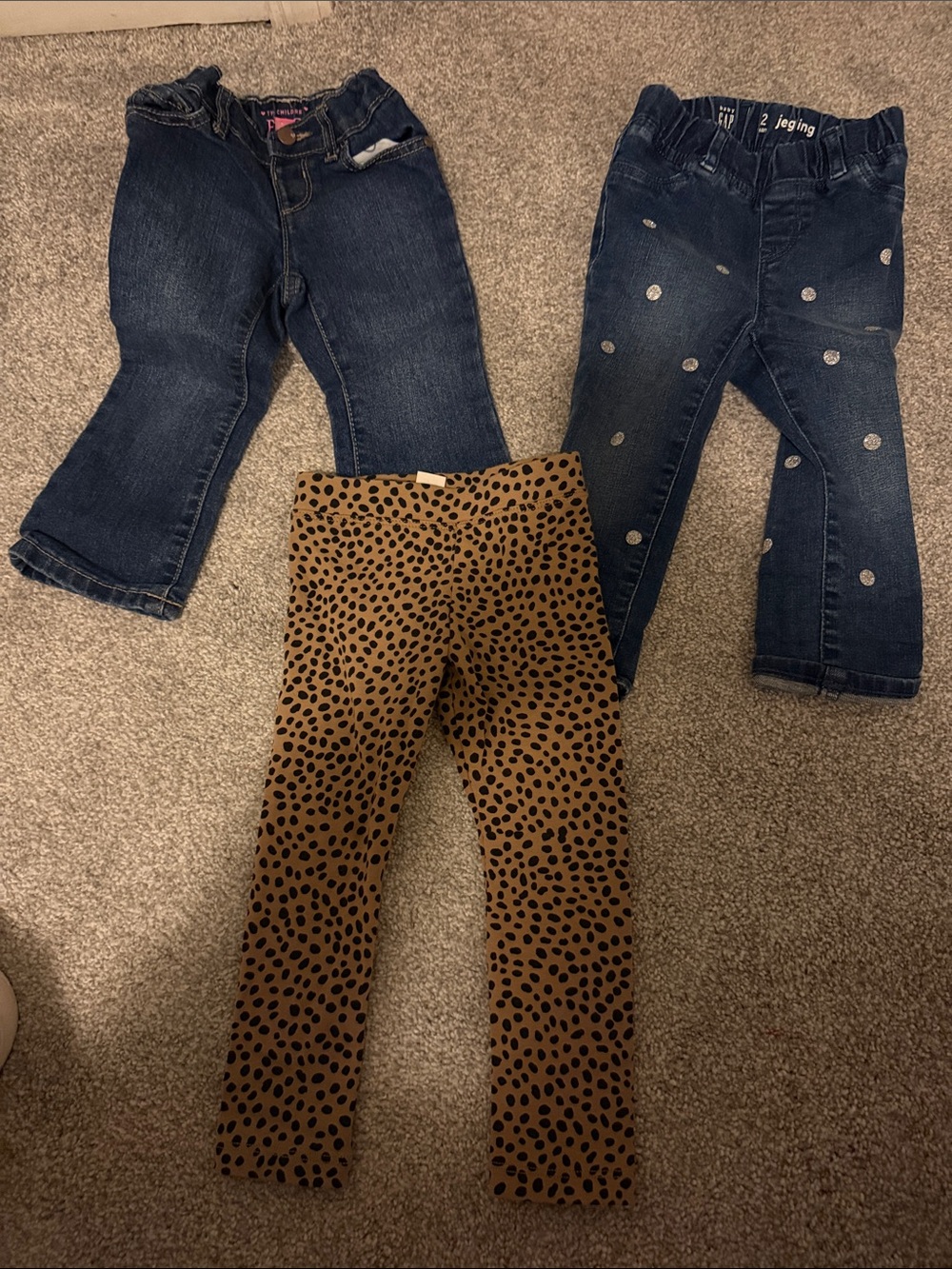 Kids Leopard Print Brown Stretch Leggings - (JCrew) and 2 pairs of jeans gap